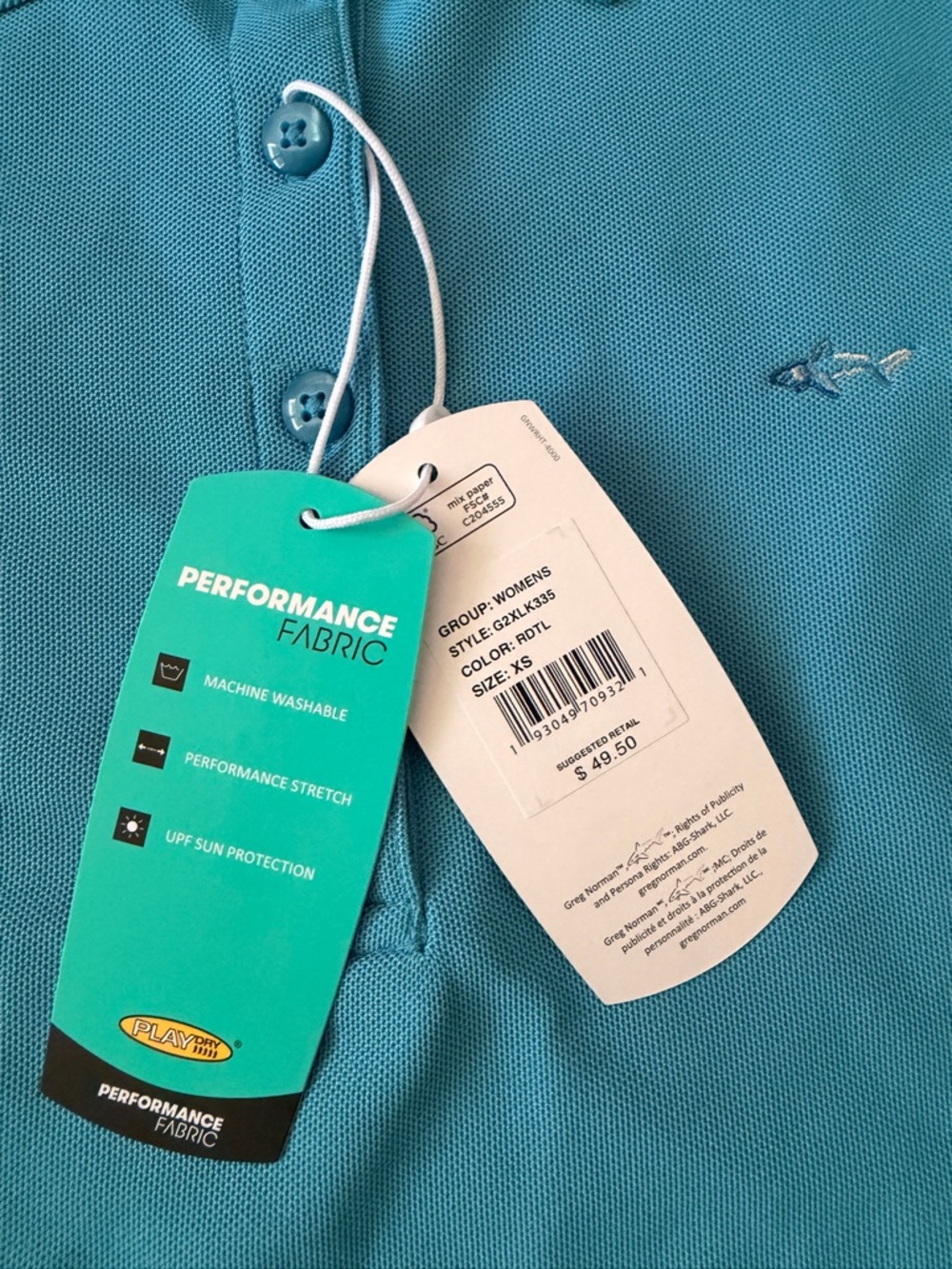 Greg Norman Collection Women's Button-Down Polo - Turquoise - Picture 3 of 4